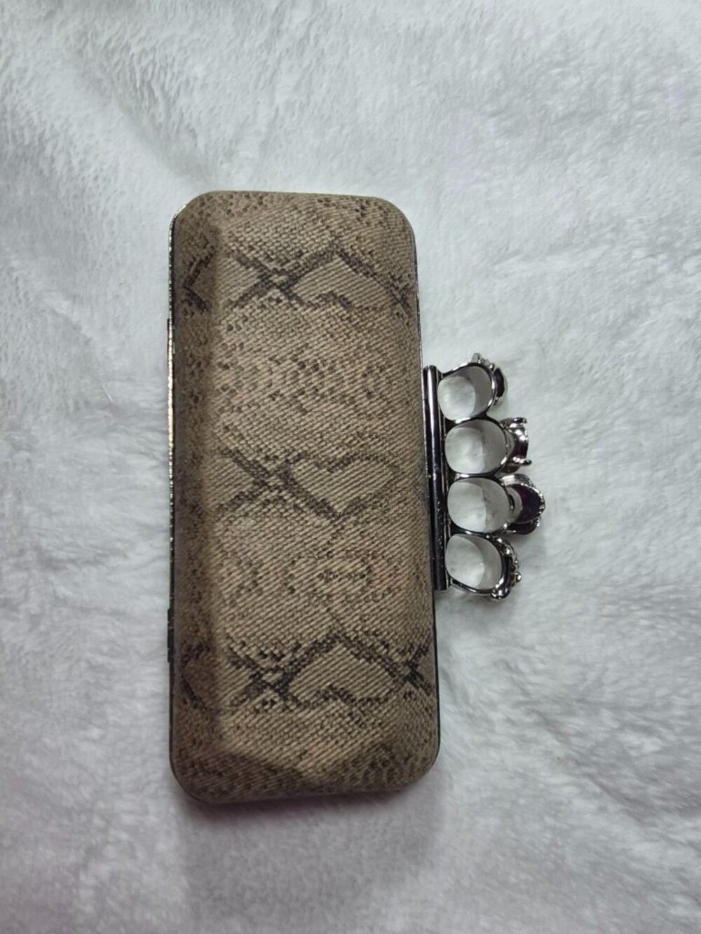 Gina Tricot Python Snake Print Hard Case Skull Knuckle Box Clutch